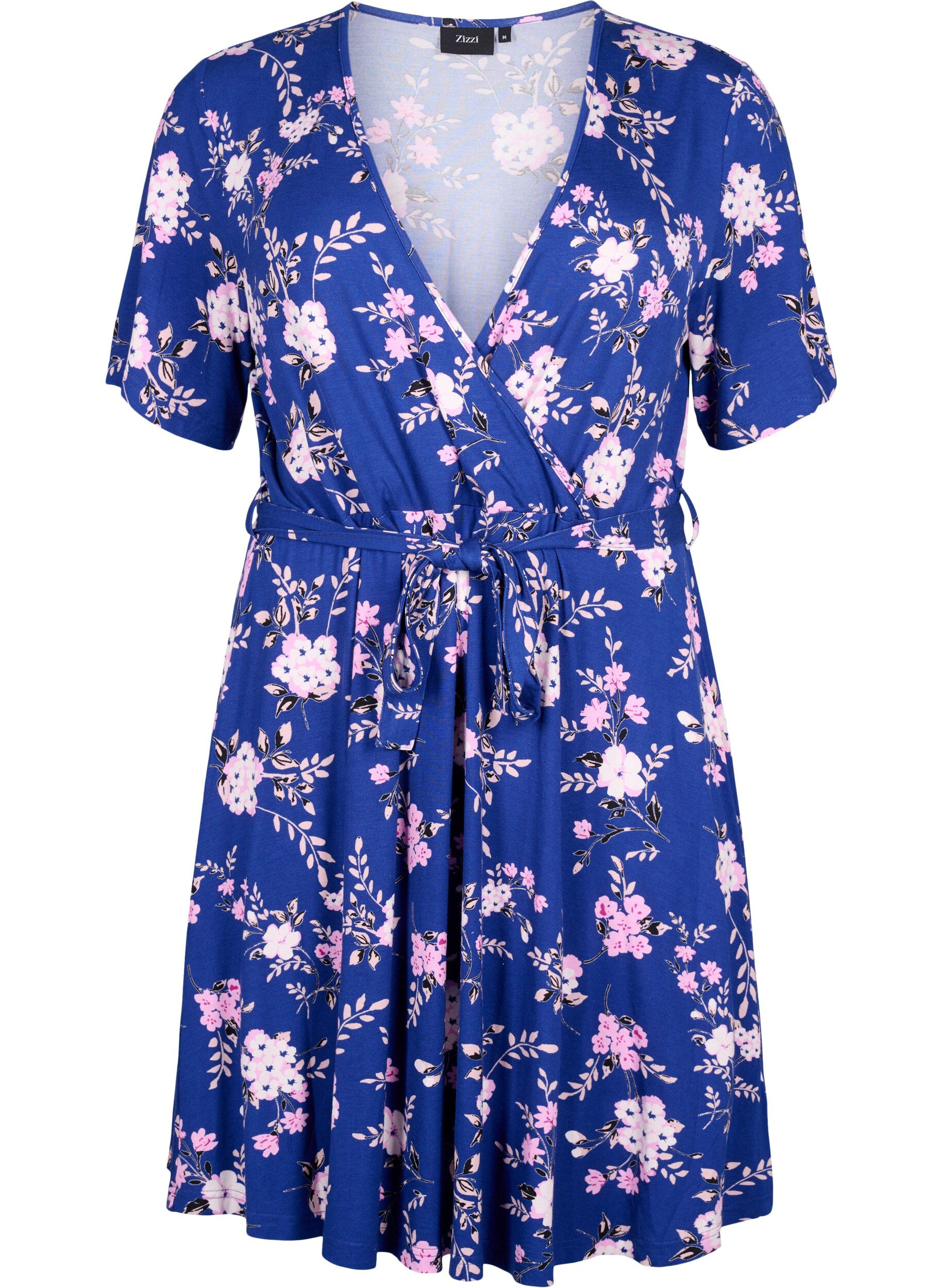 Zizzifashion Wrap dress in viscose with short sleeves, Bellwether AOP, Packshot image number 0