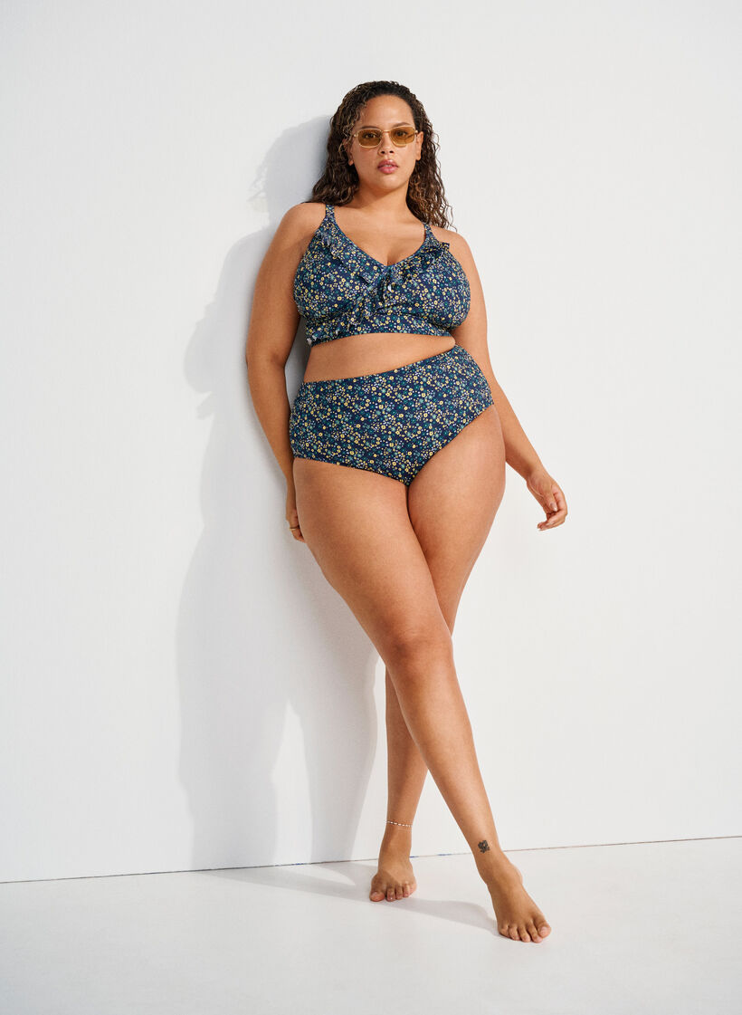 Bikini briefs with print and high waist, Green, Image image number 0