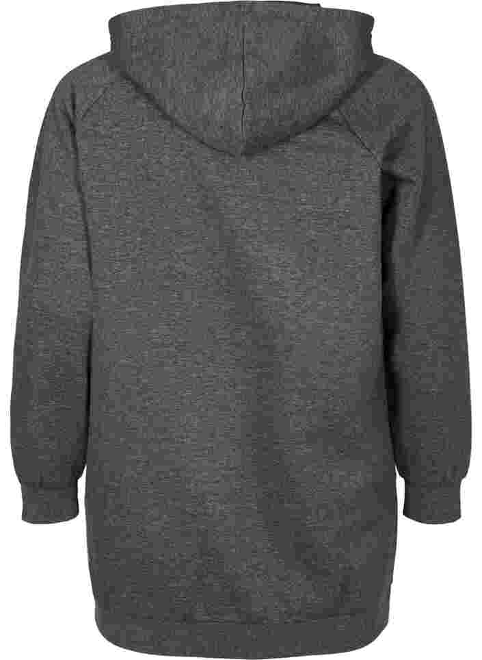 Long sweatshirt with a hood and print details, Dark Grey Melange, Packshot image number 1