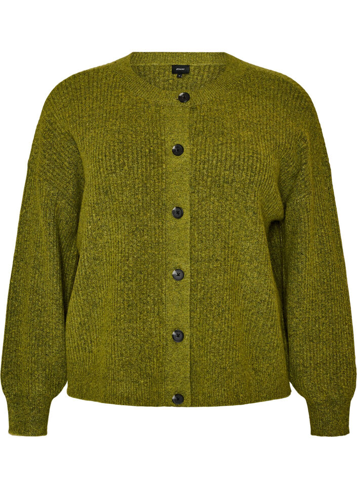 Rib knit cardigan with buttons, Green, Packshot image number 0