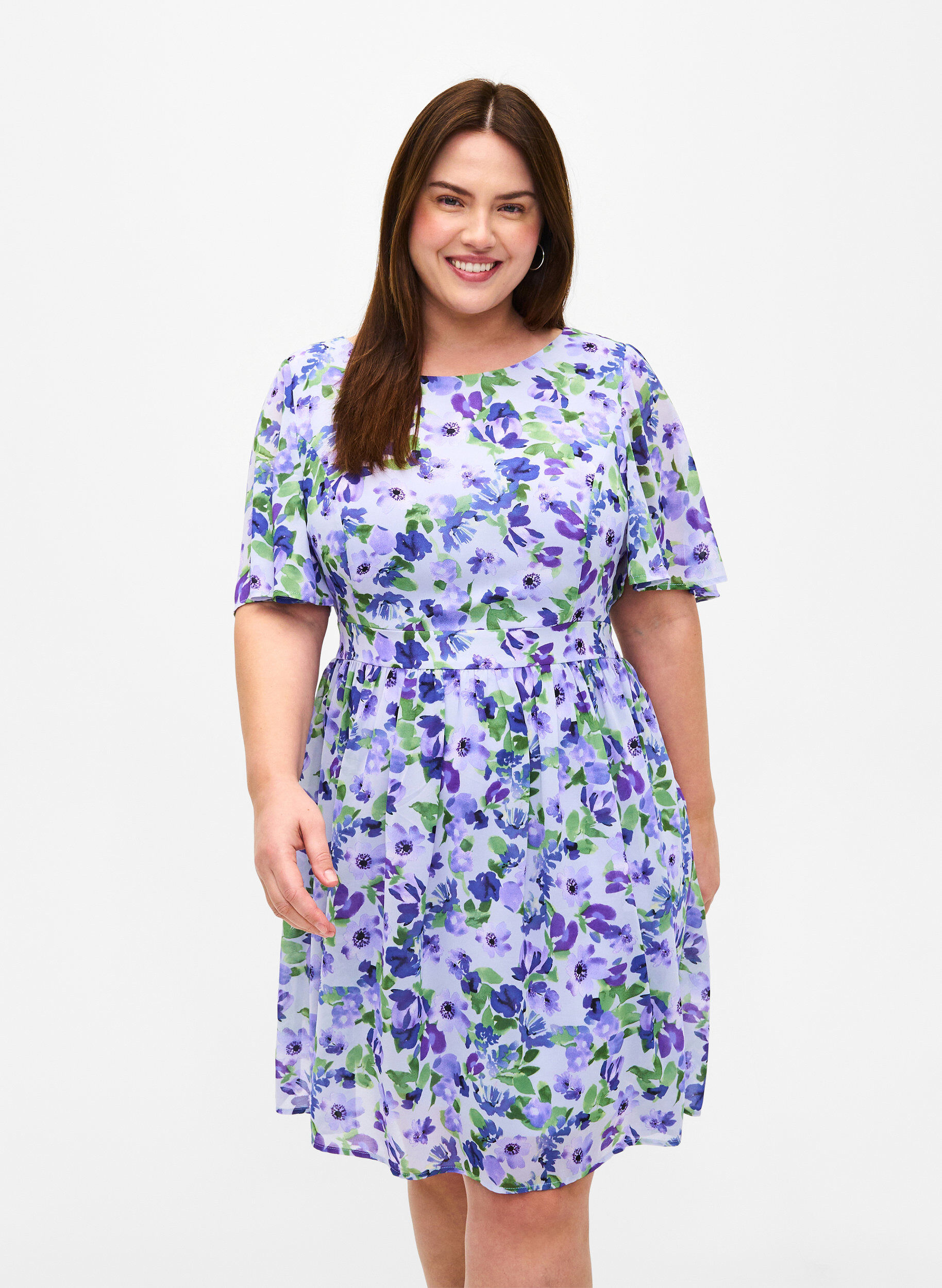 Zizzifashion Floral dress with short sleeves, Xenon B. Flower AOP, Model image number 0