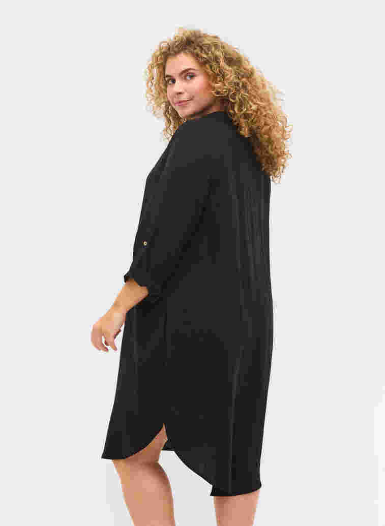 Long solid-coloured viscose shirt with 3/4 sleeves, Black, Model image number 1