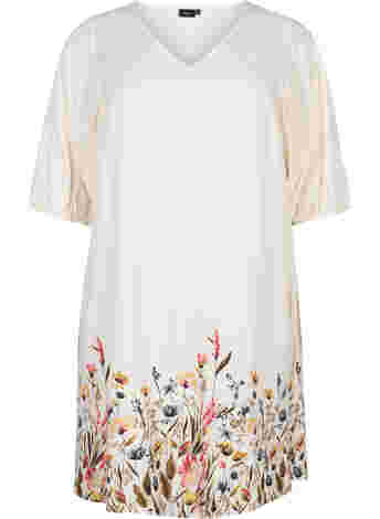 Short-sleeved floral print viscose dress
