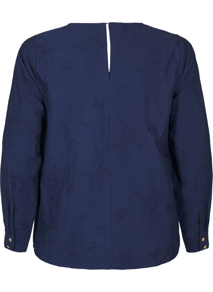 Long-sleeved blouse with embroidery, Blue, Packshot image number 1