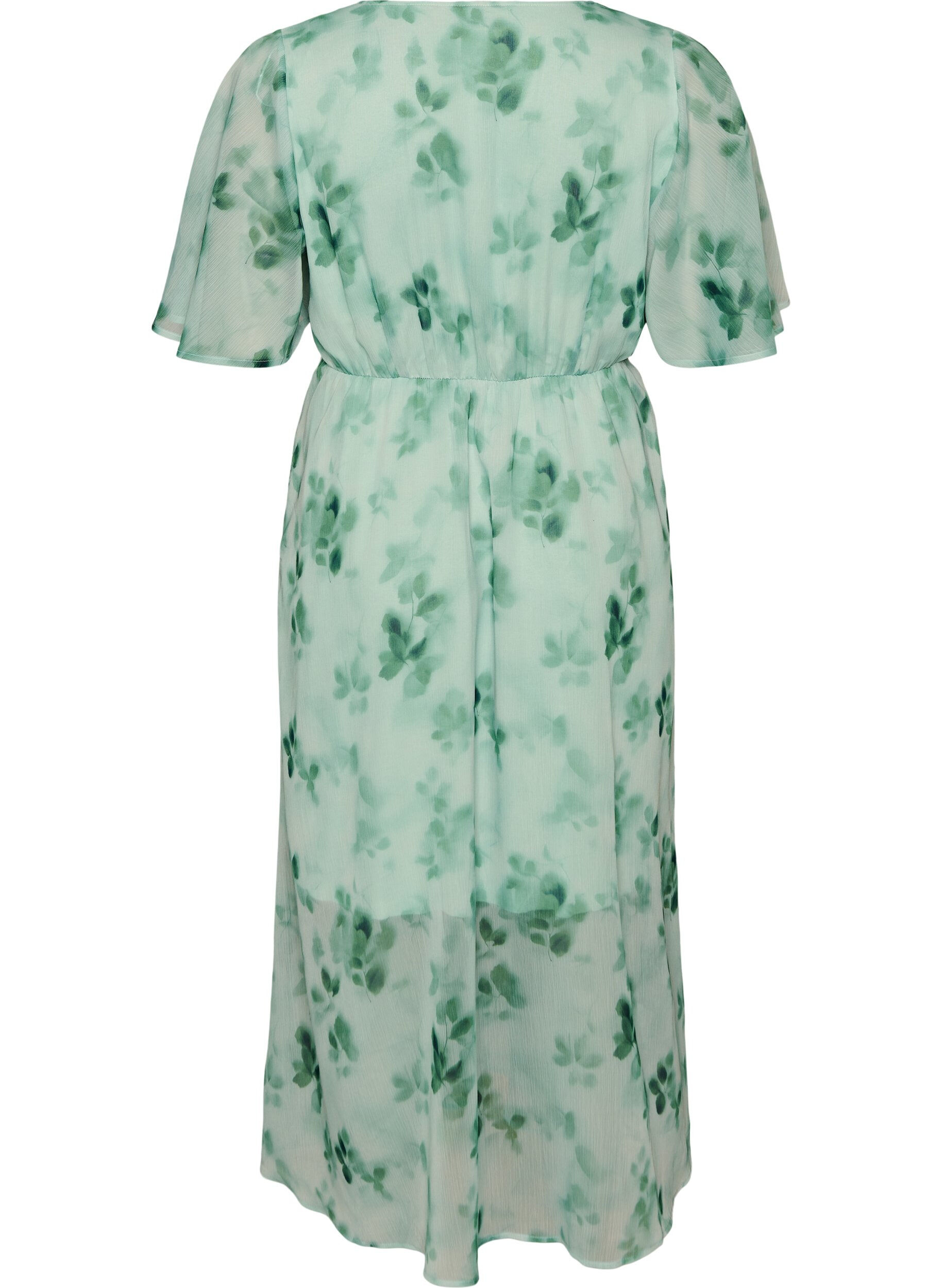 Zizzifashion Long chiffon dress with floral print and short sleeves, Green, Packshot image number 1