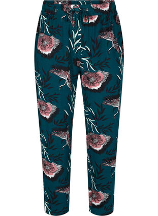 Floral viscose pyjama trousers, Deep Teal Flower, Packshot image number 0