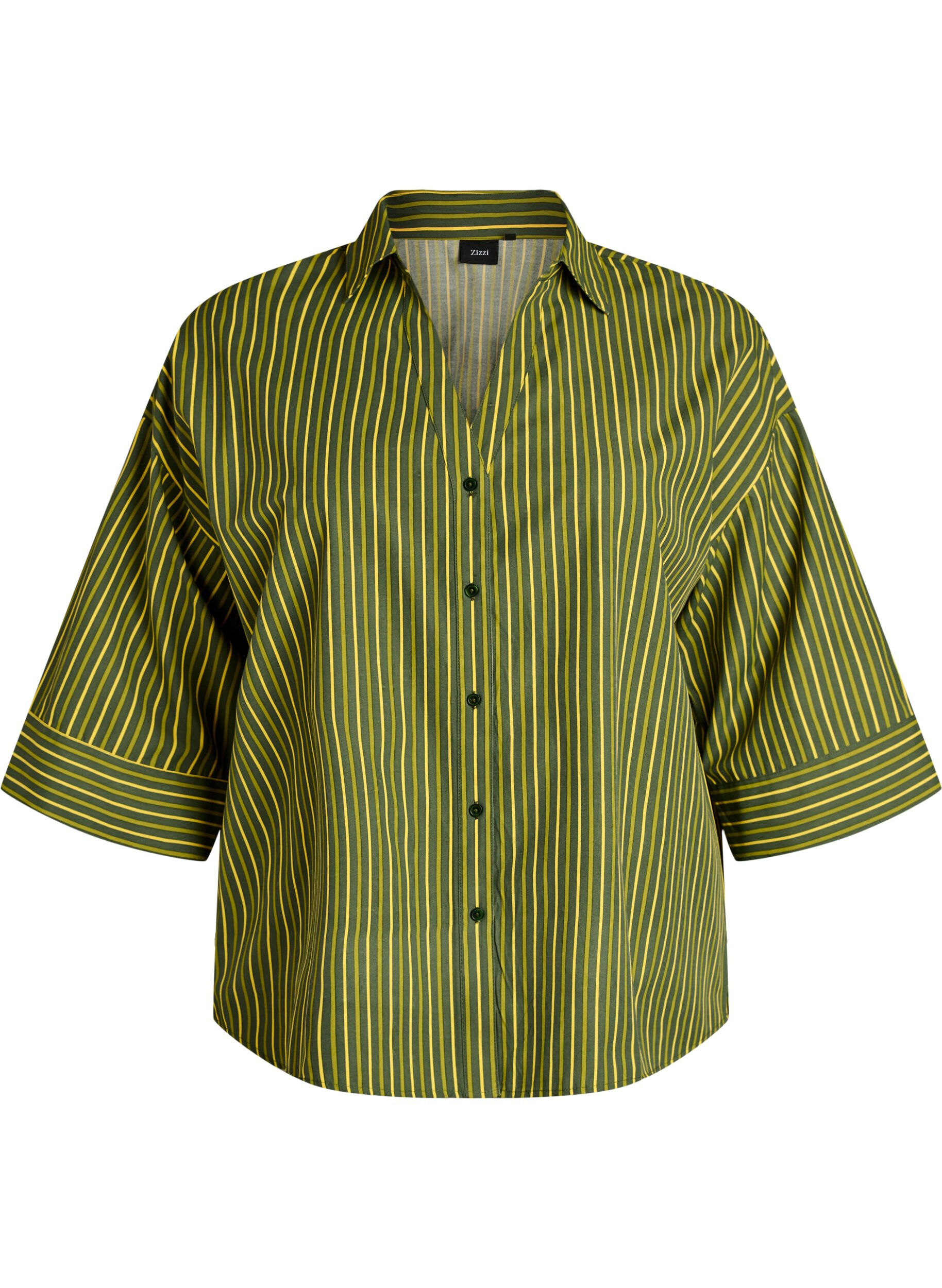 ZizzifashionLoose striped shirt with 3/4 sleeves, Green, Packshot image number 0