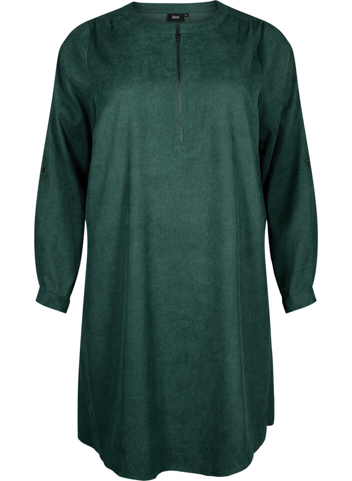 Velvet dress with a zip detail, Posy Green, Packshot image number 0