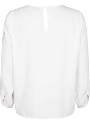 Long sleeve blouse with crochet details, Bright White, Packshot image number 1
