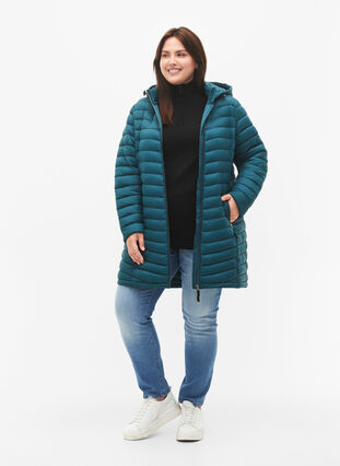 Lightweight jacket with pockets and detachable hood, Deep Teal, Model image number 2