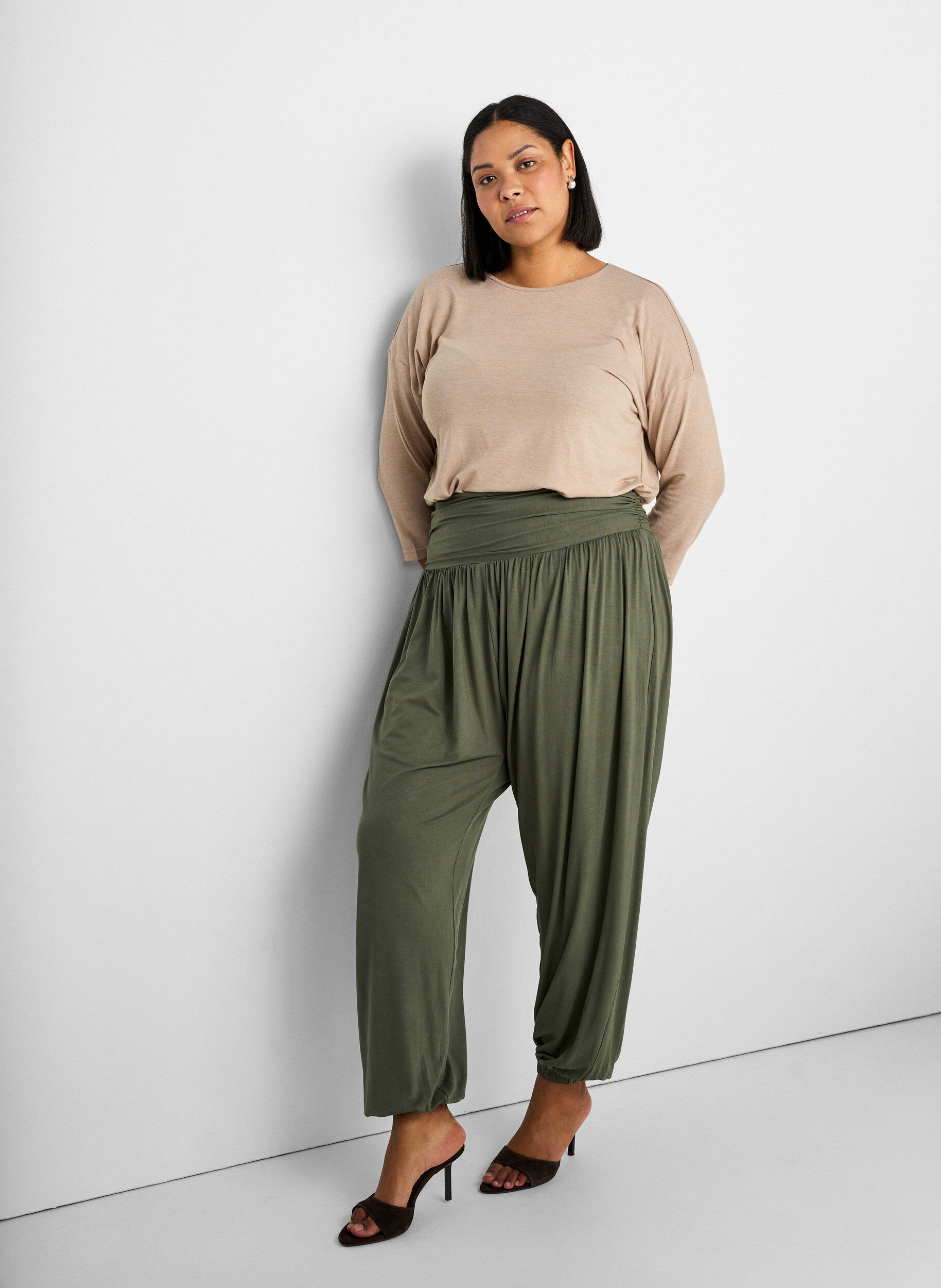 ZizzifashionJersey blouse with 3/4 sleeves, Beige, Image image number 0