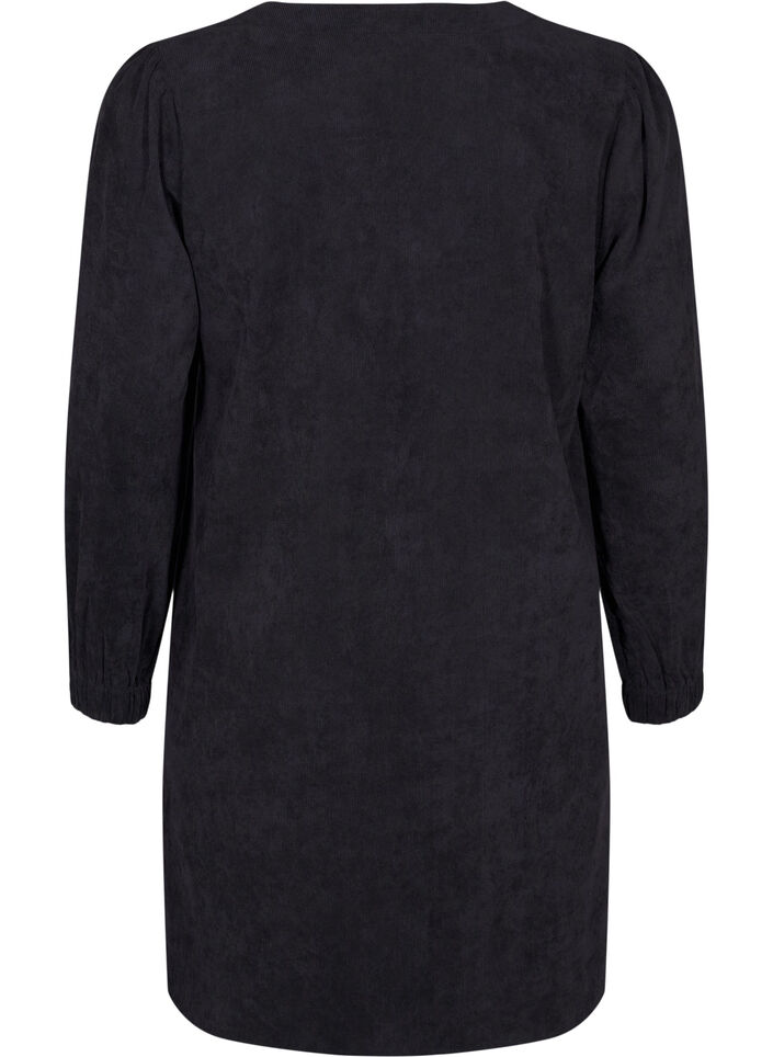 Short velvet dress with long sleeves, Black, Packshot image number 1