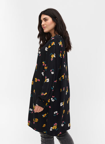 Viscose tunic with print, Black Flower, Model image number 1