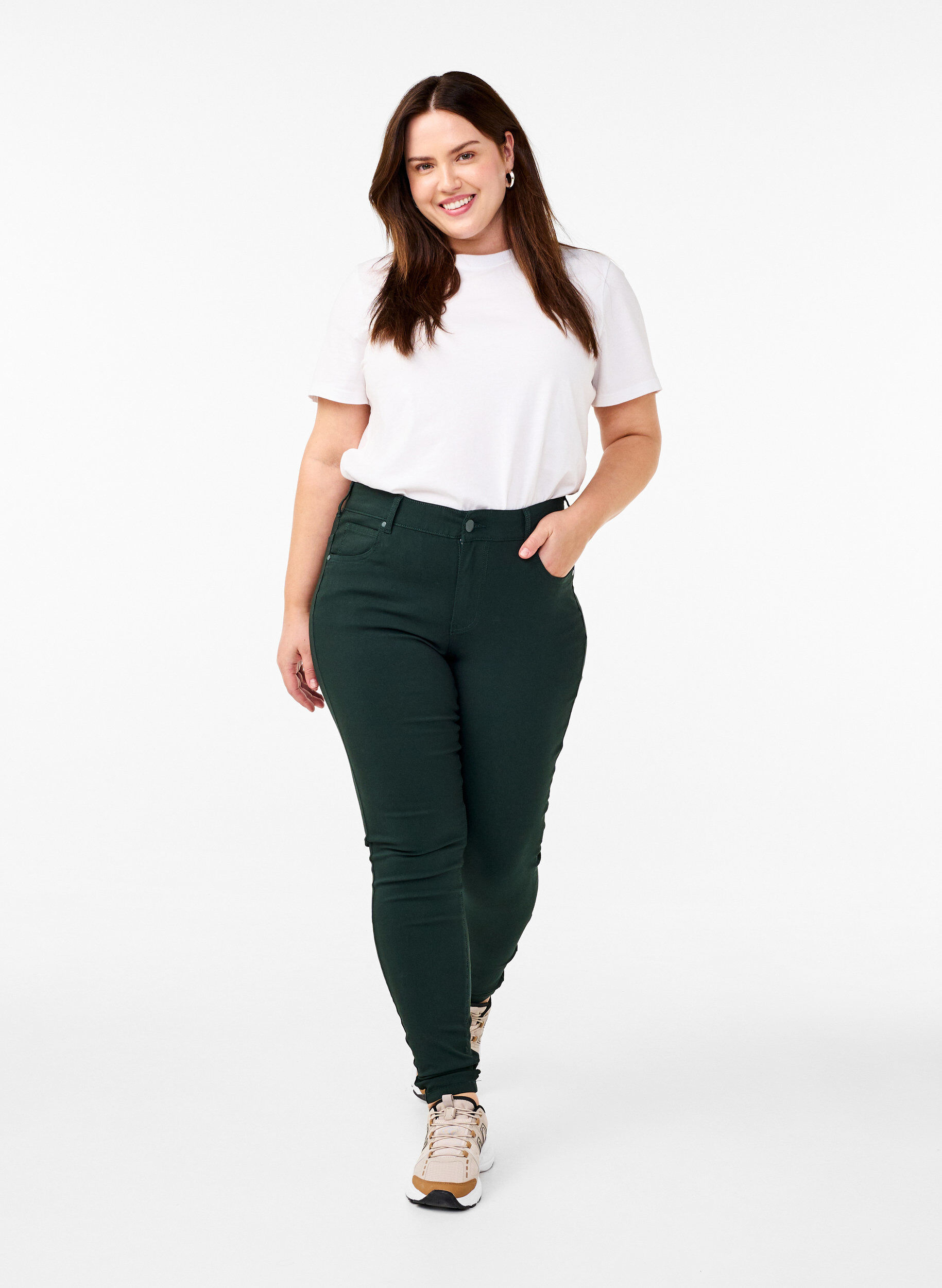 Slim fit trousers with pockets, Green, Model