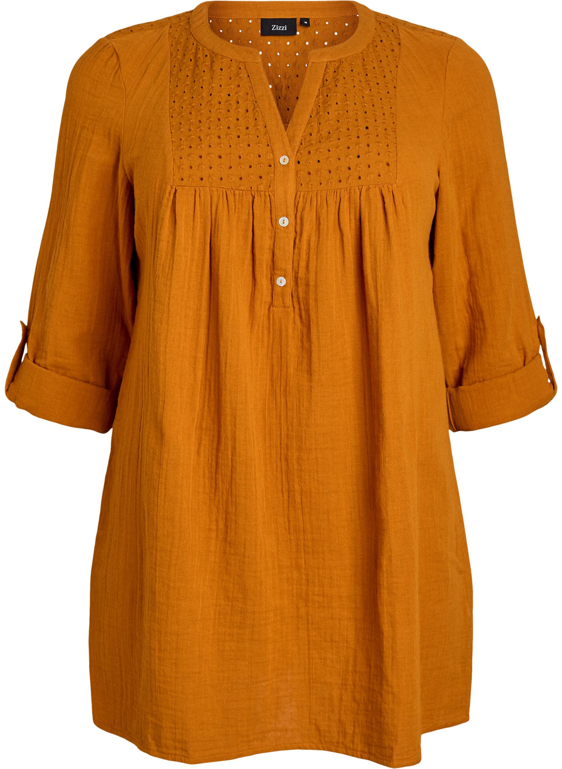 Zizzifashion Cotton muslin tunic with broderie anglaise, Orange, Packshot image number 0