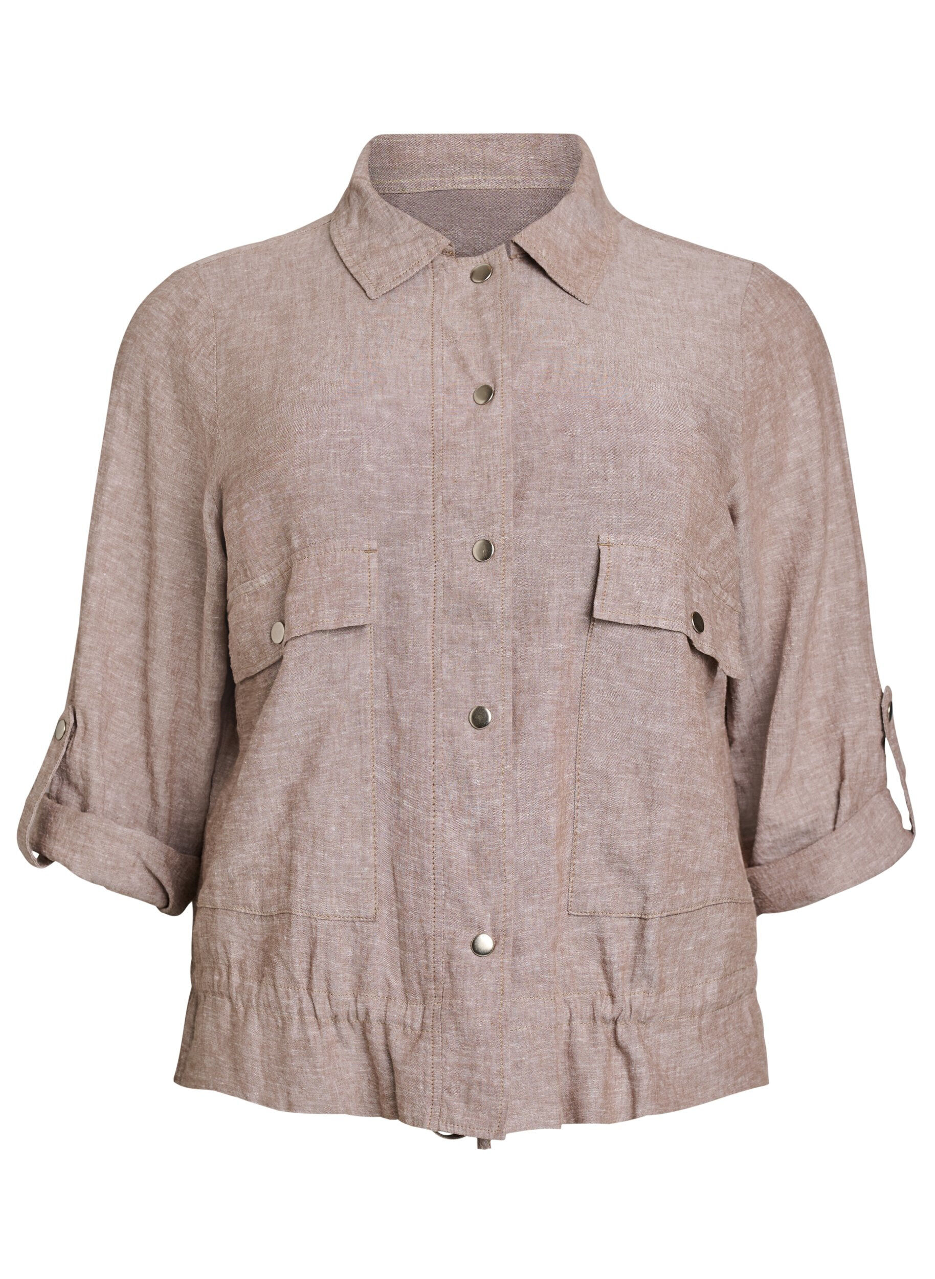 Zizzifashion Linen and viscose shirt blouse with an adjustable waist, Brown, Packshot image number 0