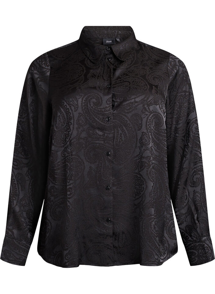 Shirt with tone-on-tone paisley pattern, Black, Packshot image number 0
