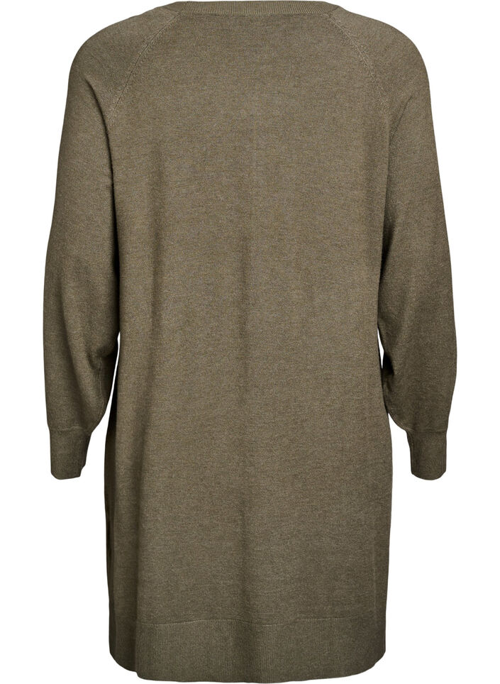 Short knitted dress with raglan sleeves and a centre seam, Green, Packshot image number 1