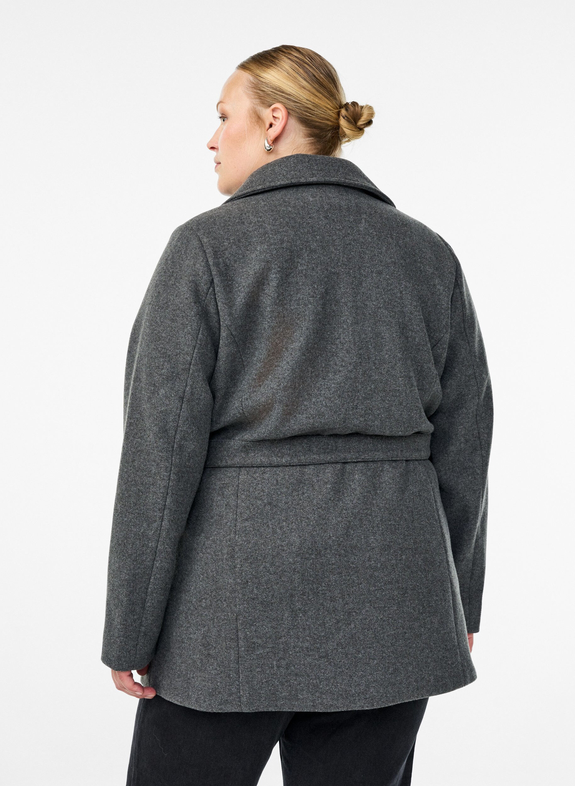 Zizzifashion Short coat with a belt, Grey, Model image number 2