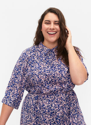 FLASH - Shirt dress with print, Strong Blue Flower, Model image number 2