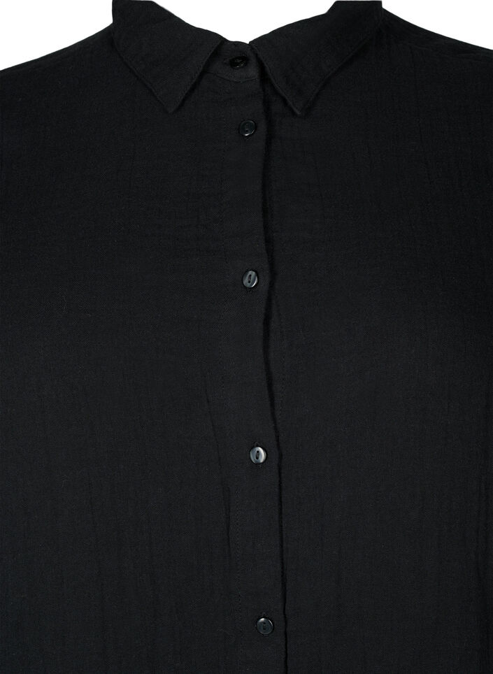 Long shirt in cotton muslin, Black, Packshot image number 2