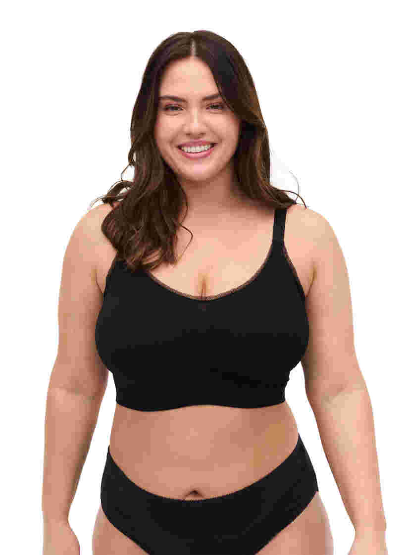 Soft bra with small lace trim, Black, Model image number 2