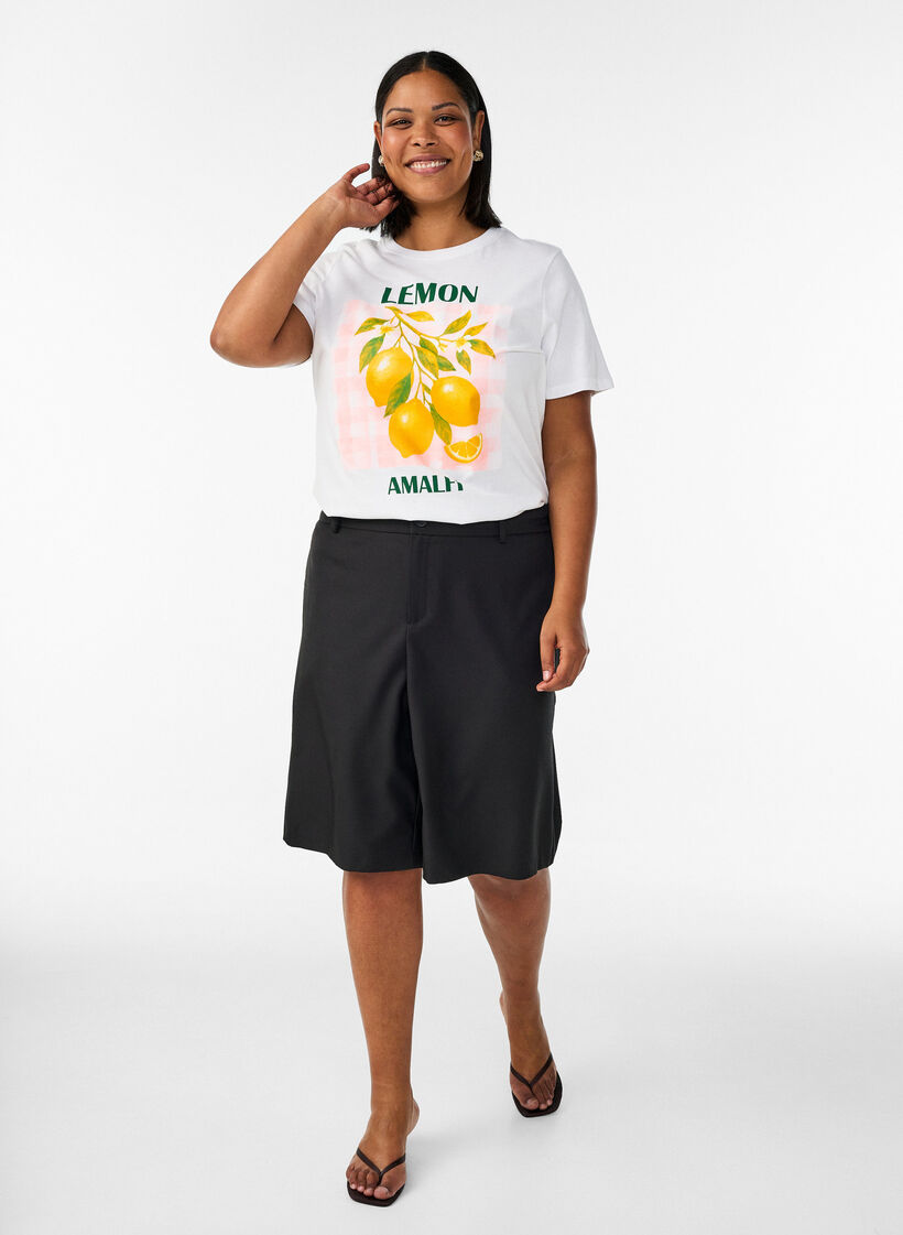 Cotton T-shirt with print, White, Model image number 1