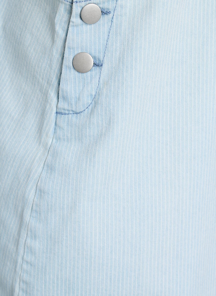 Short denim dungaree dress in striped cotton, Light Blue, Packshot image number 3