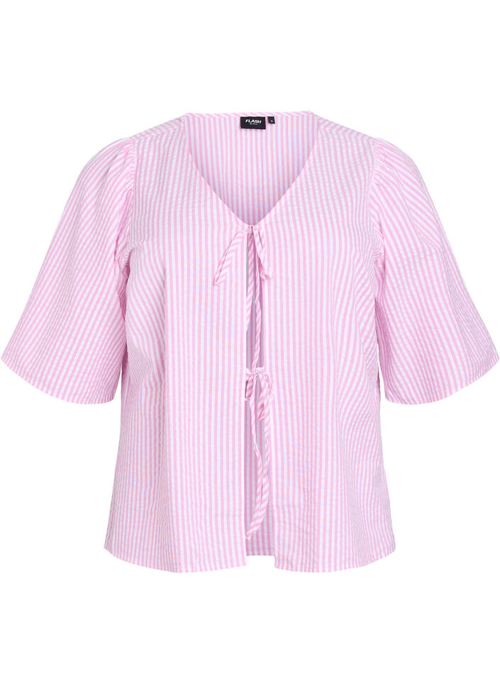 FLASH - Striped blouse with bows, Pink, Packshot image number 0