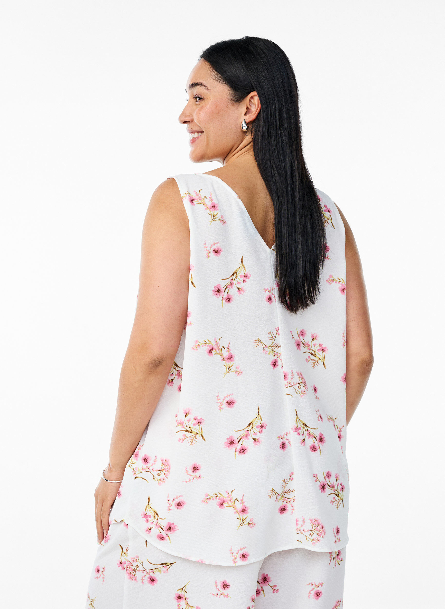 ZizzifashionPrinted top with v-neck, White, Model image number 2