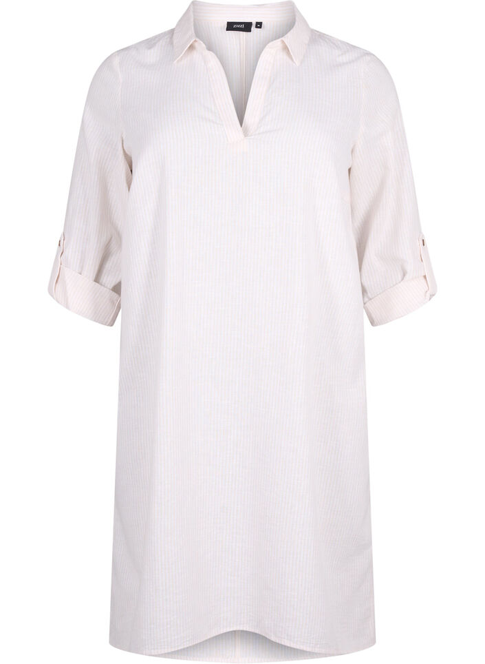 Striped dress made with cotton and linen, Sandshell Wh. Stripe, Packshot image number 0