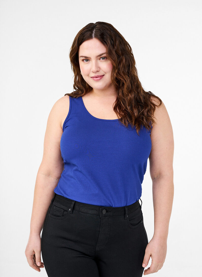 Solid color basic top in cotton, Blue, Model image number 0