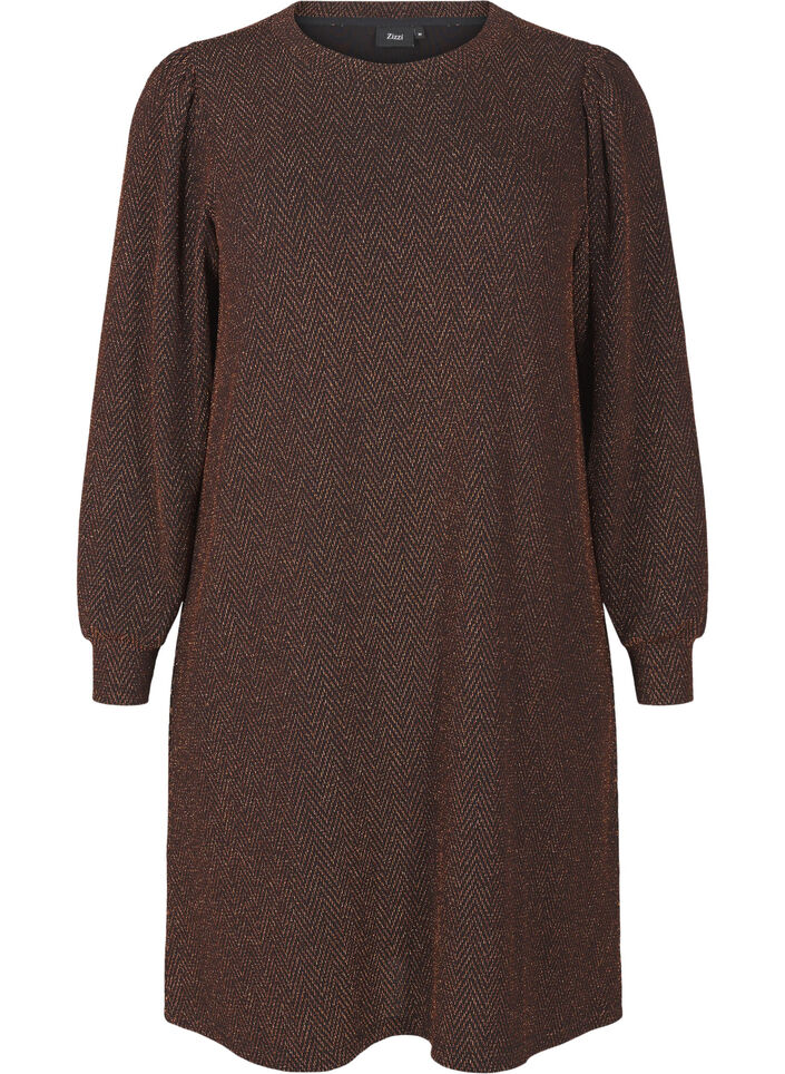 Dress with zigzag pattern and glitter, Copper ZigZagShimmer, Packshot image number 0