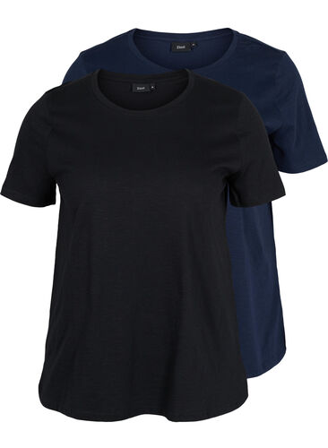Basics cotton t-shirt 2-pack, Black/Navy Blazer, Packshot image number 0