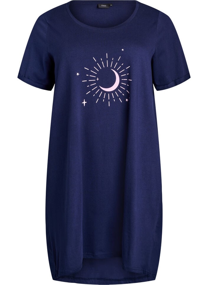 Short-sleeved nightgown in organic cotton, Blue, Packshot image number 0