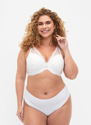 Padded lace bra with underwire, Bright White, Model image number 2