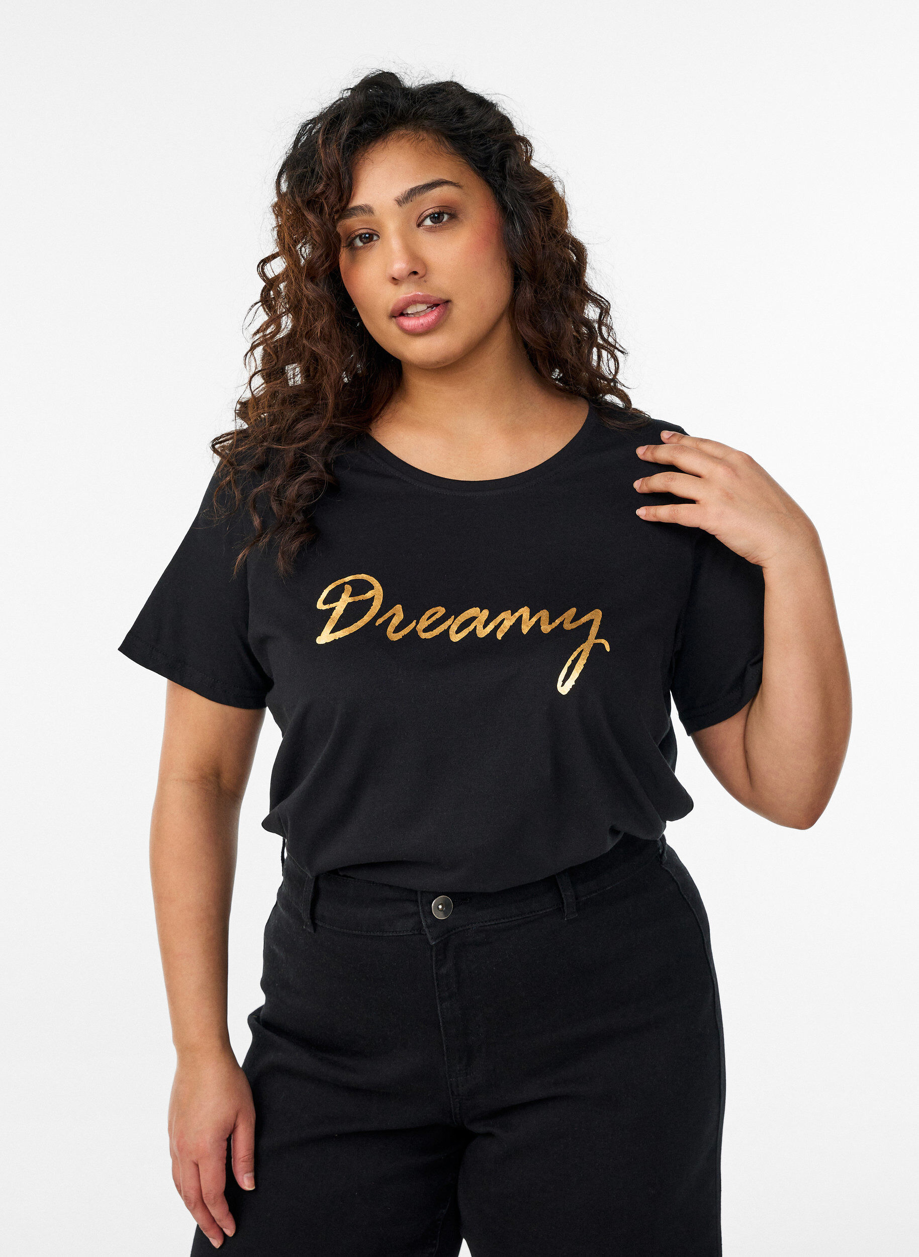 T-shirt with motif, Black, Model