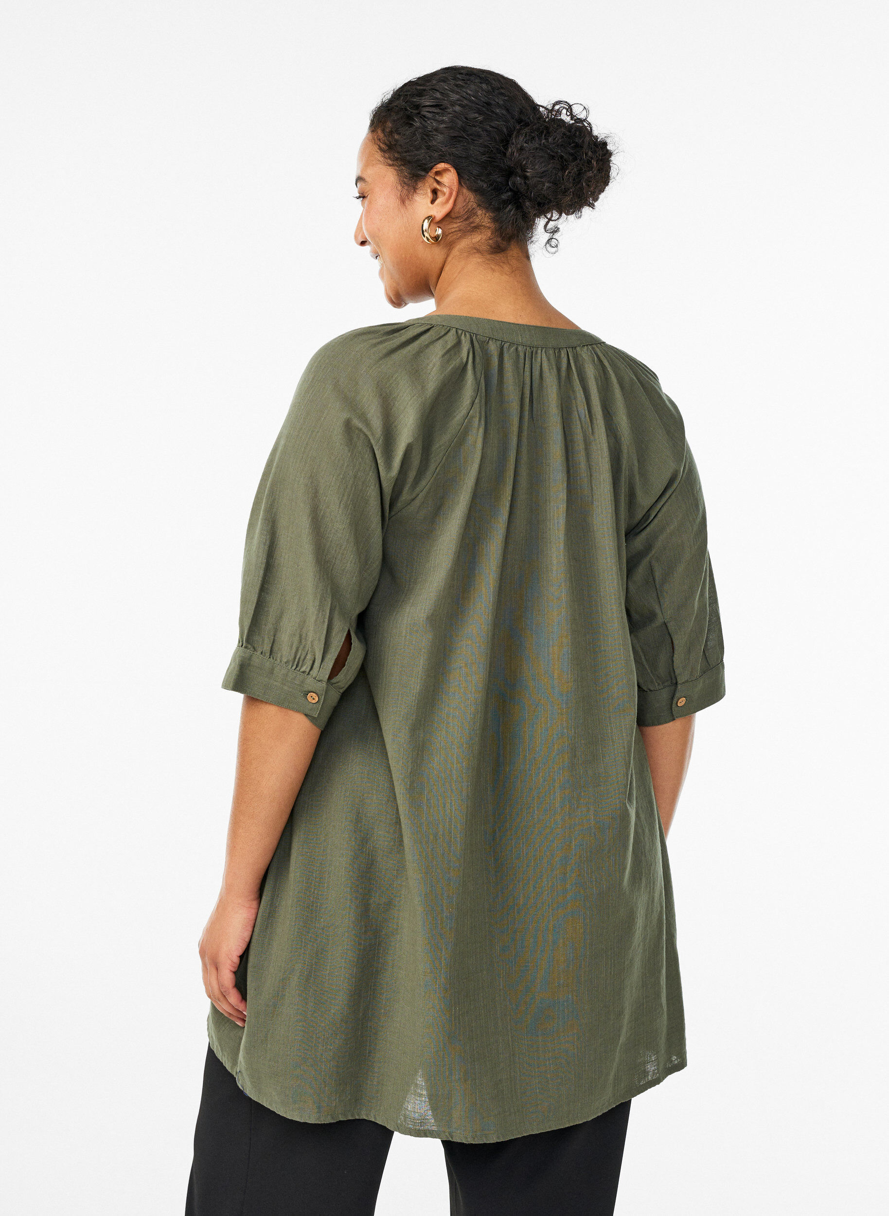ZizzifashionCotton tunic with a V-neck, Green, Model image number 2