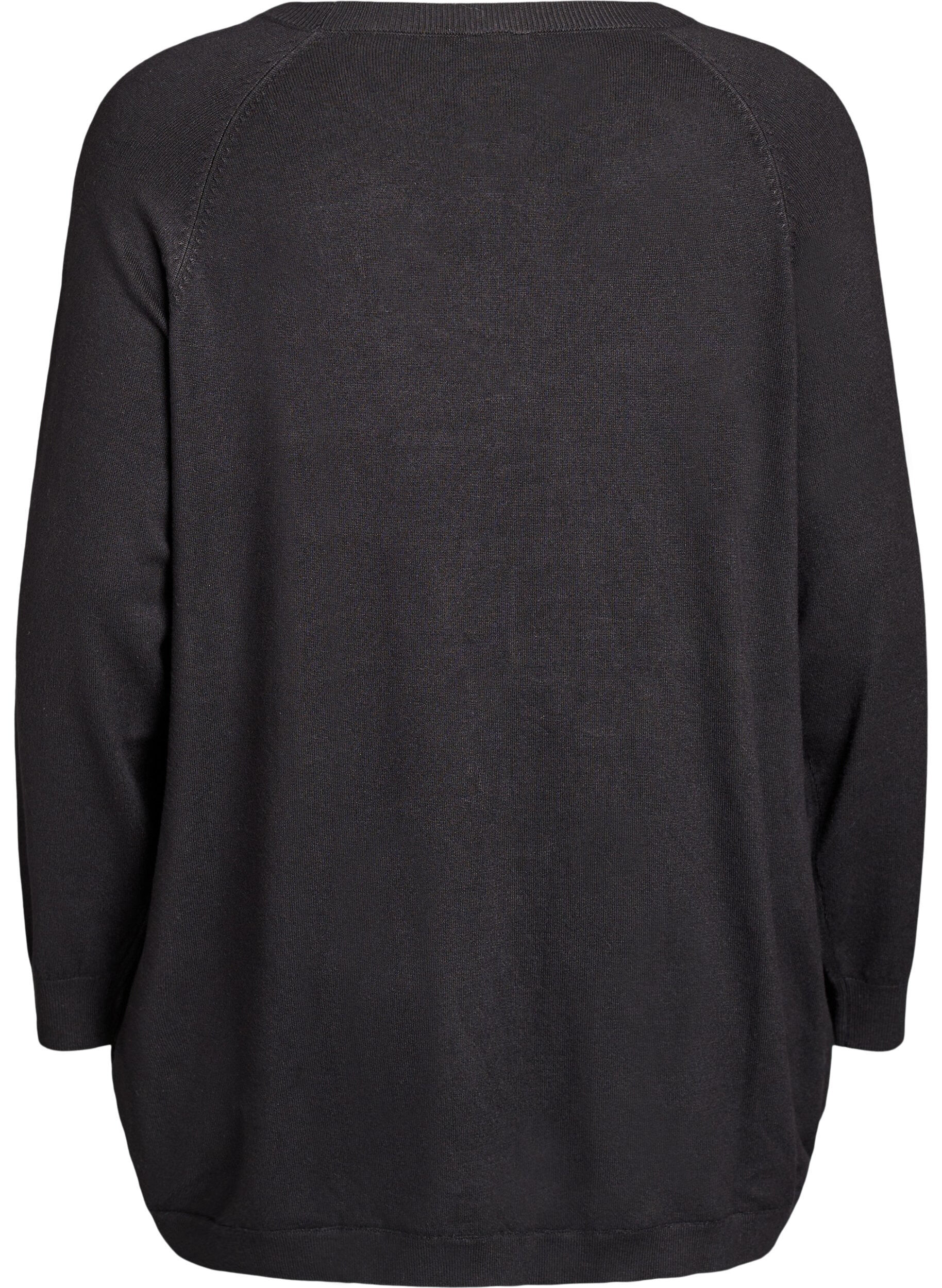 Zizzifashion Knitted blouse with side buttons, Black, Packshot image number 1