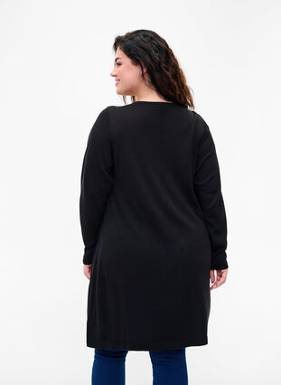 Knitted dress with v-neck in a cotton blend, Black, Model image number 1