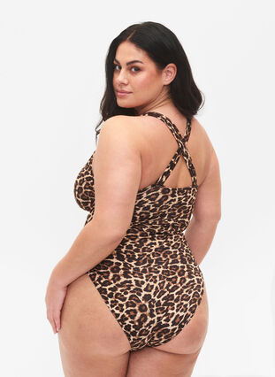 Swimsuit with crossed back and removable inserts, Leopard Print, Model image number 1