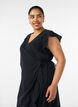 Wrap dress in cotton muslin with ruffles, Black, Model image number 2