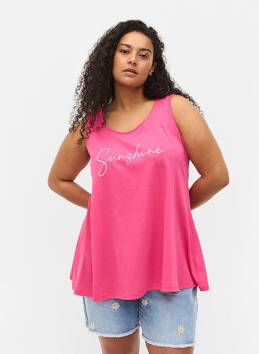 Cotton top with rounded neckline, Magenta SUNSHINE, Model image number 0