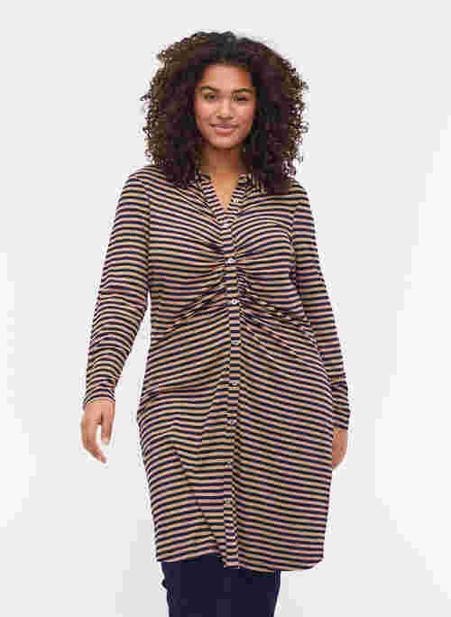 Striped, viscose rib dress with button fastening
