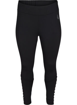 Cropped workout tights with mesh, Black, Packshot image number 0