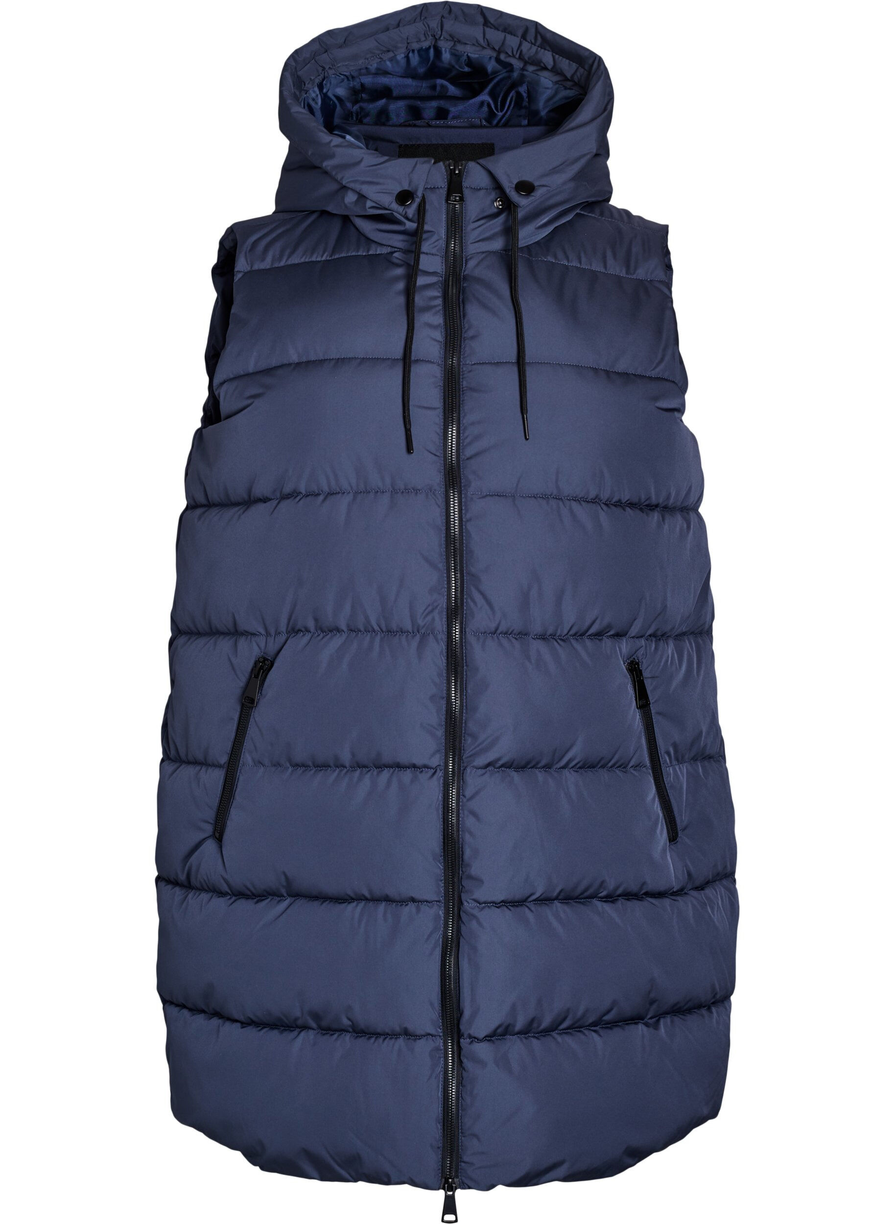 ZizzifashionLong vest with hood and pockets, Blue, Packshot image number 0