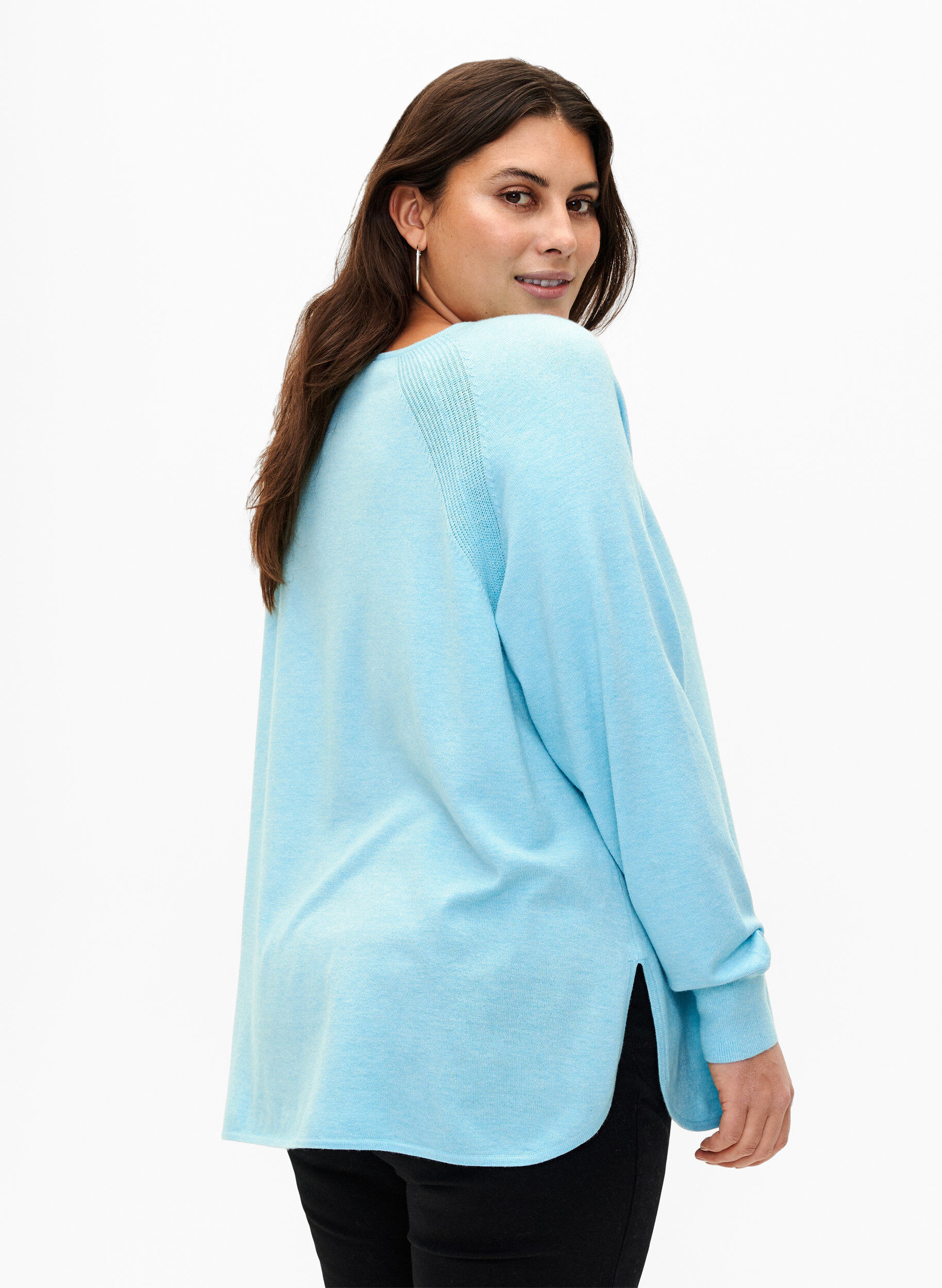 Zizzifashion Knitted blouse with Raglan sleeves, Blue Curacao Mel., Model image number 1