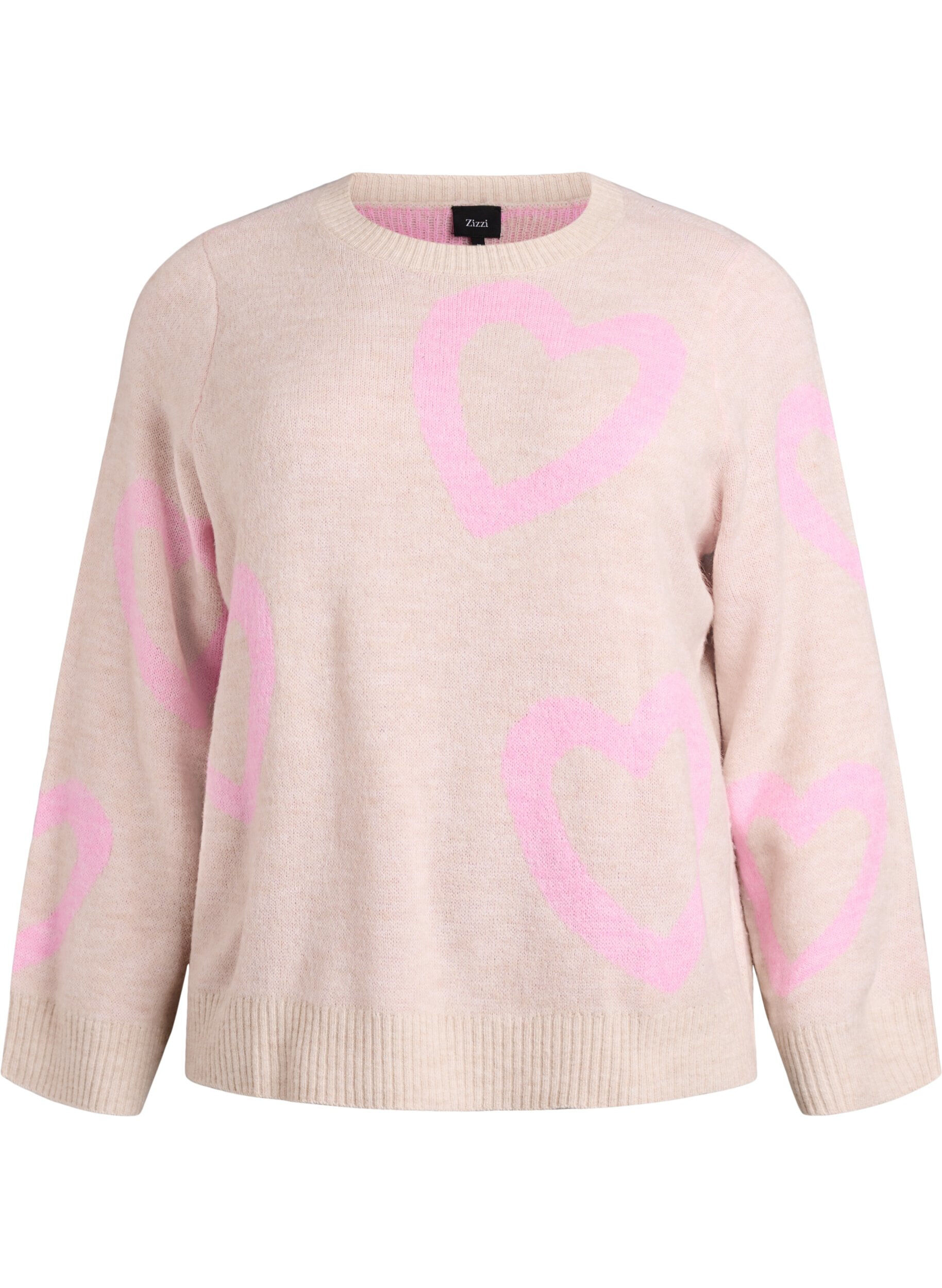 Knit blouse with large hearts and round neckline