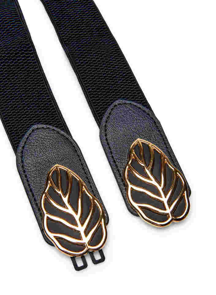 Elastic waist belt with gold buckle, Black, Packshot image number 2