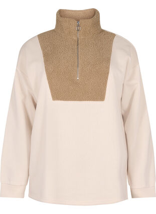 	 High neck sweatshirt with teddy and zip, Brown Comb, Packshot image number 0